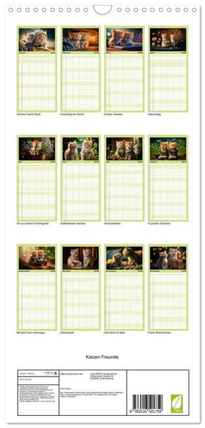 Produktbild: Familienplaner 2026 - Katzen Freunde mit 5 Spalten (Wandkalender, 21 x 45 cm) CALVENDO