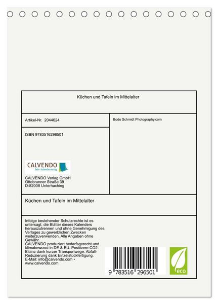 Produktbild: K&uuml;chen und Tafeln im Mittelalter (Tischkalender 2026 DIN A5 hoch), CALVENDO Monatskalender