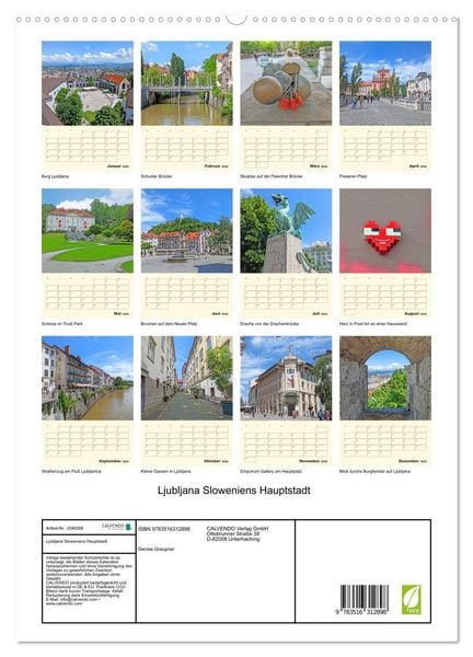 Produktbild: Ljubljana Sloweniens Hauptstadt (hochwertiger Premium Wandkalender 2026 DIN A2 hoch), Kunstdruck in Hochglanz