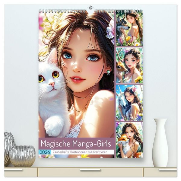 Produktbild: Magische Manga-Girls. Zauberhafte Illustrationen mit Krafttieren (hochwertiger Premium Wandkalender 2026 DIN A2 hoch), Kunstdruck in Hochglanz