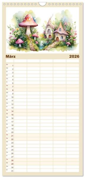 Produktbild: Familienplaner 2026 - M&auml;rchenhafte Feenh&auml;uschen mit 5 Spalten (Wandkalender, 21 x 45 cm) CALVENDO