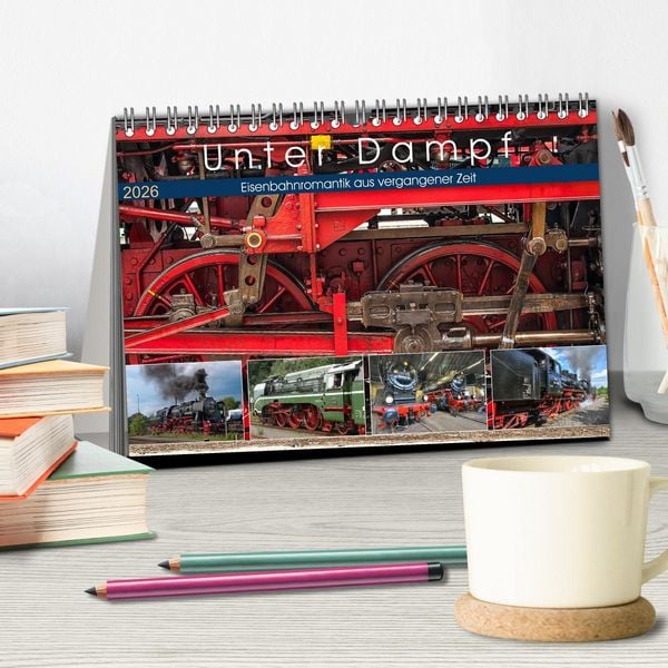 Produktbild: Unter Dampf - Eisenbahnromantik aus vergangener Zeit (Tischkalender 2026 DIN A5 quer), CALVENDO Monatskalender