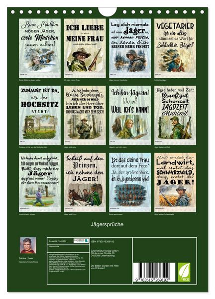 Produktbild: J&auml;gerspr&uuml;che (Wandkalender 2026 DIN A4 hoch), CALVENDO Monatskalender