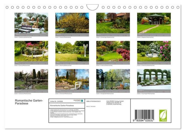 Produktbild: Romantische Garten-Paradiese (Wandkalender 2027 DIN A4 quer), CALVENDO Monatskalender
