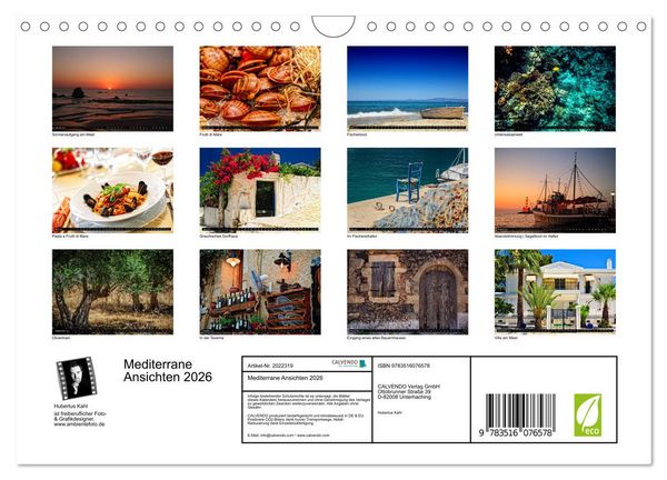 Produktbild: Mediterrane Ansichten 2026 (Wandkalender 2026 DIN A4 quer), CALVENDO Monatskalender