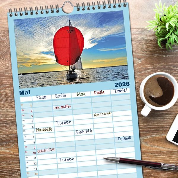 Produktbild: Familienplaner 2026 - Leidenschaft Segeln mit 5 Spalten (Wandkalender, 21 x 45 cm) CALVENDO