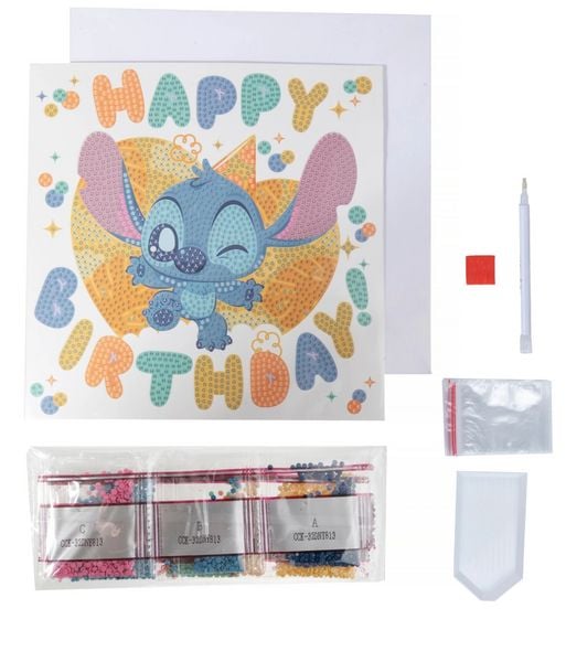 Produktbild: Craft Buddy CCK-32DNY813 - Crystal Art Card Kit, Disney, Stitch Birthday, Gru&szlig;karten-Set, Diamond Painting