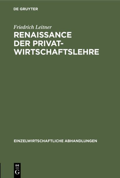 Produktbild: Renaissance der Privatwirtschaftslehre