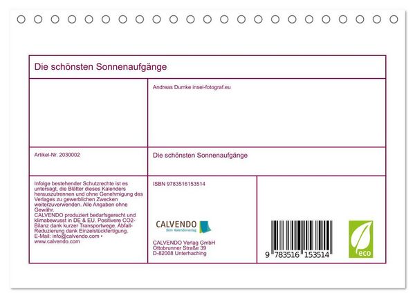 Produktbild: Die sch&ouml;nsten Sonnenaufg&auml;nge (Tischkalender 2026 DIN A5 quer), CALVENDO Monatskalender