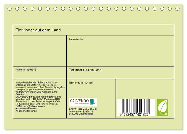 Produktbild: Tierkinder auf dem Land (Tischkalender 2026 DIN A5 quer), CALVENDO Monatskalender