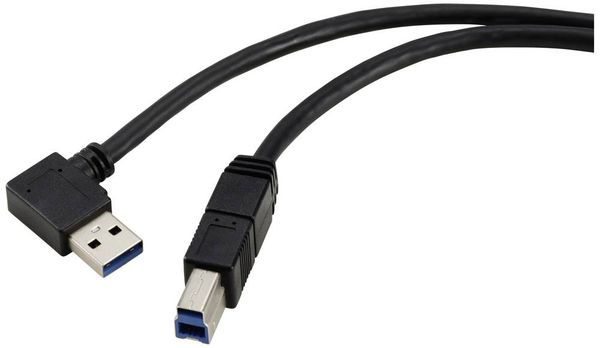 Renkforce USB-Kabel USB 3.2 Gen1 (USB 3.0 / USB 3.1 Gen1) USB-A Stecker, USB-B Stecker 1.80 m Schwarz 90° nach links gew