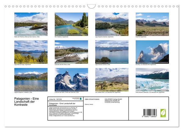 Produktbild: Patagonien - Eine Landschaft der Kontraste (Wandkalender 2026 DIN A3 quer), CALVENDO Monatskalender