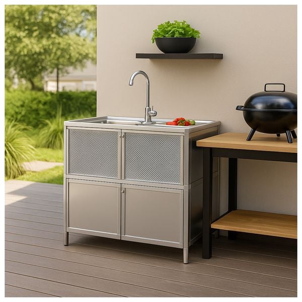 HTI-Living Spüle mit Abtropfläche und Unterschrank für Outdoorküche Silber