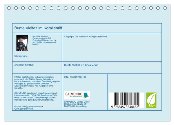 Produktbild: Bunte Vielfalt im Korallenriff (Tischkalender 2026 DIN A5 quer), CALVENDO Monatskalender