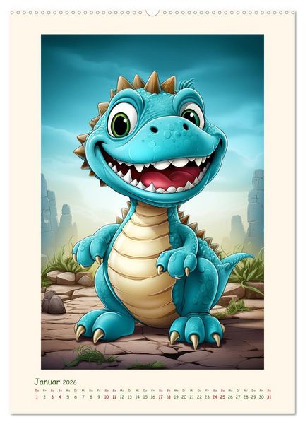 Produktbild: Happy Dinos (hochwertiger Premium Wandkalender 2026 DIN A2 hoch), Kunstdruck in Hochglanz