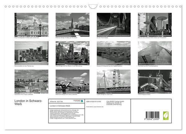 Produktbild: London in Schwarz-Wei&szlig; (Wandkalender 2026 DIN A3 quer), CALVENDO Monatskalender