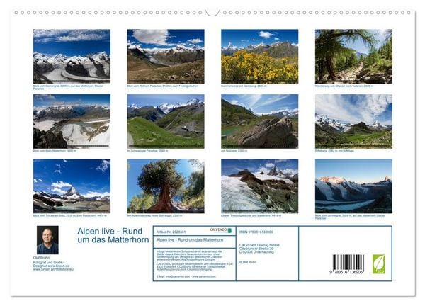 Produktbild: Alpen live - Rund um das Matterhorn (hochwertiger Premium Wandkalender 2026 DIN A2 quer), Kunstdruck in Hochglanz