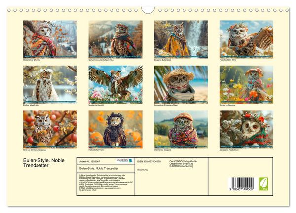Produktbild: Eulen-Style. Noble Trendsetter (Wandkalender 2026 DIN A3 quer), CALVENDO Monatskalender