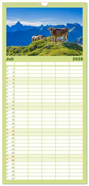 Produktbild: Familienplaner 2026 - Allg&auml;uer Sch&ouml;nheiten Allg&auml;u - Land der K&uuml;he mit 5 Spalten (Wandkalender, 21 x 45 cm) CALVENDO