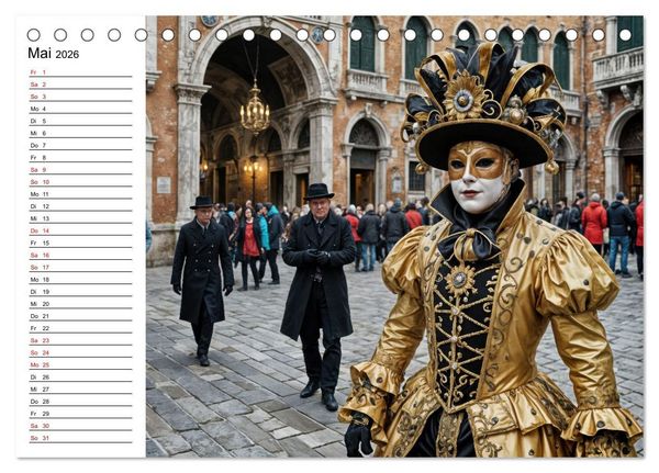 Produktbild: M&auml;rchenhafte Maskerade KI - Karnevalserlebnis in Venedig (Tischkalender 2026 DIN A5 quer), CALVENDO Monatskalender