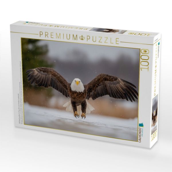 Produktbild: CALVENDO Puzzle Wei&szlig;kopfseeadler im Flug &uuml;ber verschneiter Landschaft | 1000 Teile Lege-Gr&ouml;&szlig;e 64x48cm Foto-Puzzle f&uuml;r gl&uuml;ckliche Stunden