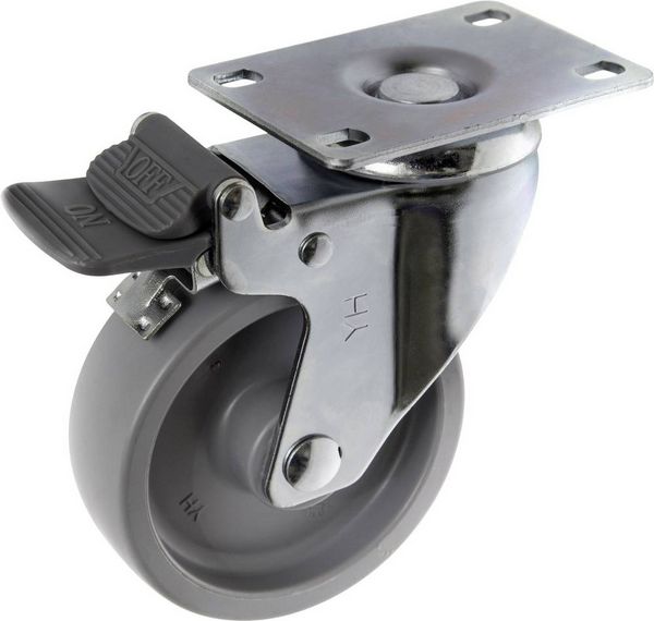 Produktbild: TOOLCRAFT TO-5137938 Lenkrolle 100 mm mit Feststellbremse und Anschraubplatte Tragf&auml;higkeit (max.): 125 kg