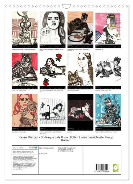 Produktbild: Kesse Mietzen - Burlesque cats II - mit flotten Linien gezeichnete Pin-up Katzen (Wandkalender 2025 DIN A3 hoch), CALVENDO Monatskalender