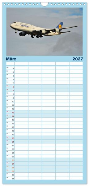 Produktbild: Familienplaner 2027 - Ein Jahr in der Welt der Luftfahrt mit 5 Spalten (Wandkalender, 21 x 45 cm) CALVENDO