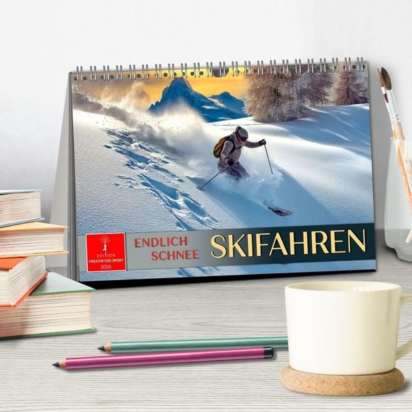 Produktbild: Skifahren - endlich Schnee (Tischkalender 2026 DIN A5 quer), CALVENDO Monatskalender