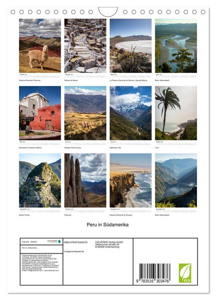 Produktbild: Peru in S&uuml;damerika (Wandkalender 2026 DIN A4 hoch), CALVENDO Monatskalender