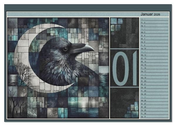 Produktbild: Kr&auml;hen. Verborgene Farbnuancen. Kunst. (Tischkalender 2026 DIN A5 quer), CALVENDO Monatskalender