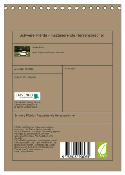 Produktbild: Schwere Pferde - Faszinierende Herzensbrecher (Tischkalender 2026 DIN A5 hoch), CALVENDO Monatskalender