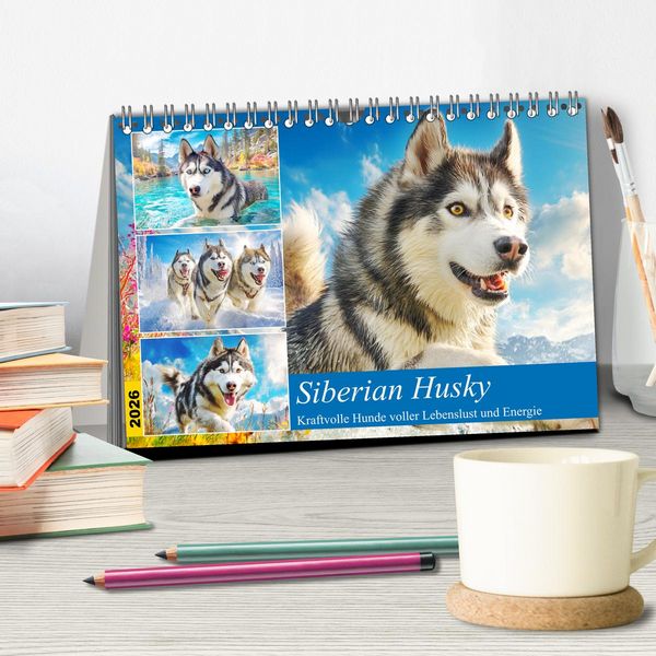 Produktbild: Siberian Husky. Kraftvolle Hunde voller Lebenslust und Energie (Tischkalender 2026 DIN A5 quer), CALVENDO Monatskalender