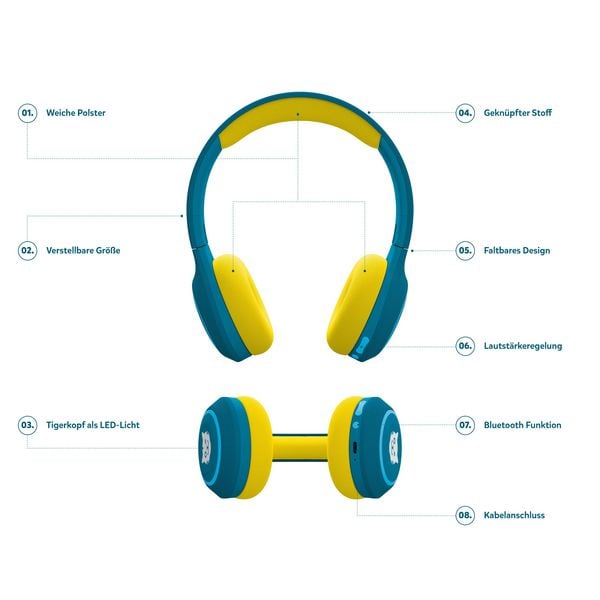 Produktbild: tigerbuddies Bluetooth Kinderkopfh&ouml;rer Royal Sun ( dunkelblau / gelb )