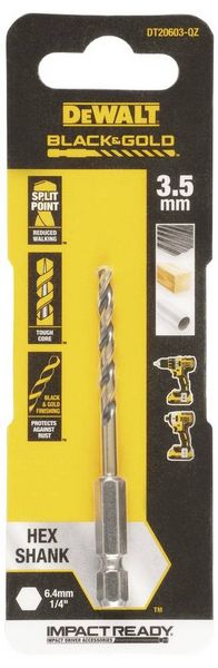 Produktbild: DEWALT DT20603-QZ HSS-G Metall-Spiralbohrer 1 St&uuml;ck 3.5 mm Gesamtl&auml;nge 76 mm korrosionsgesch&uuml;tzt Sechskant 1 St.