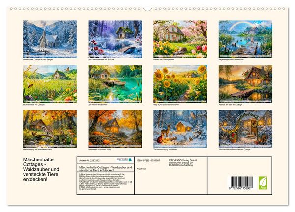 Produktbild: M&auml;rchenhafte Cottages - Waldzauber und versteckte Tiere entdecken! (hochwertiger Premium Wandkalender 2027 DIN A2 quer), Kunstdruck in Hochglanz