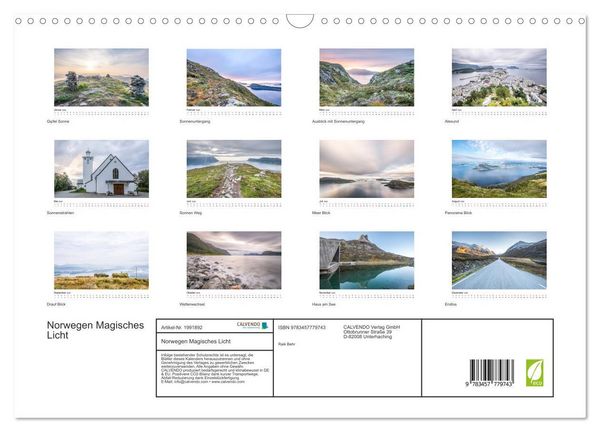 Produktbild: Norwegen Magisches Licht (Wandkalender 2026 DIN A3 quer), CALVENDO Monatskalender