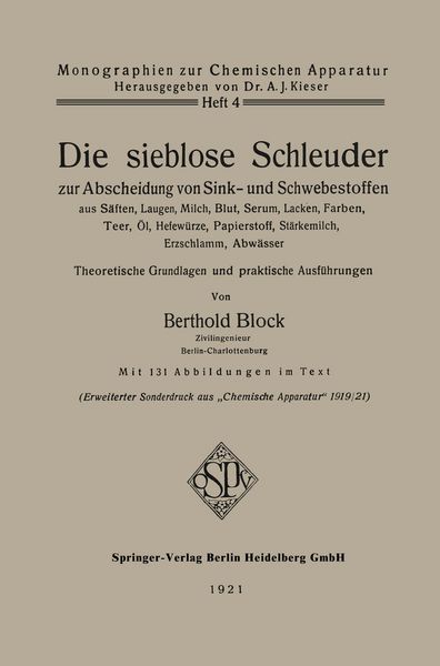 Produktbild: Die sieblose Schleuder zur Abscheidung von Sink- und Schwebestoffen aus S&auml;ften, Laugen, Milch, Blut, Serum, Lacken, Farben, Teer, &Ouml;l, Hefew&uuml;rze, Papierstoff, St&auml;rkemilch, Erzschlamm, Abw&auml;sser
