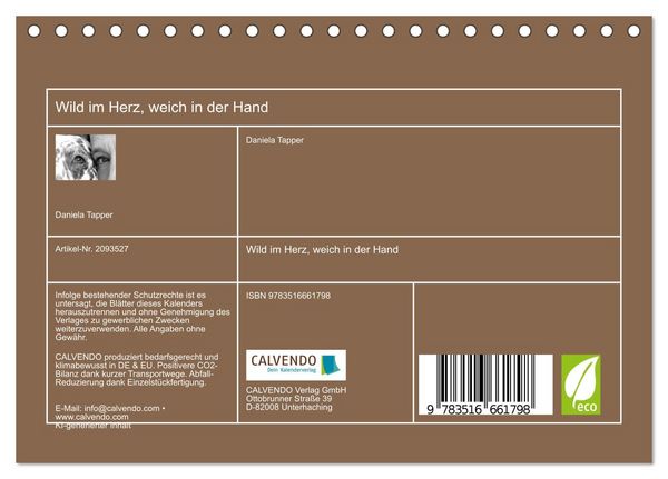 Produktbild: Wild im Herz, weich in der Hand (Tischkalender 2026 DIN A5 quer), CALVENDO Monatskalender