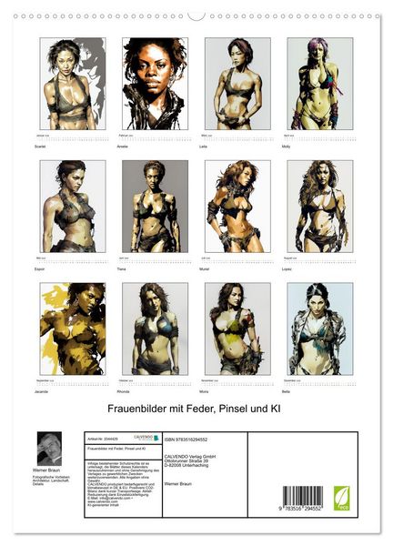 Produktbild: Frauenbilder mit Feder, Pinsel und KI (hochwertiger Premium Wandkalender 2026 DIN A2 hoch), Kunstdruck in Hochglanz