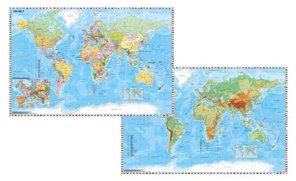Produktbild: Weltkarte mit Ausschnitt Zentraleuropa / Weltkarte physisch