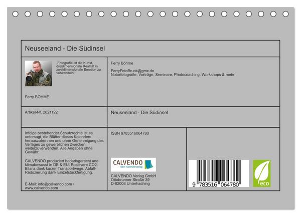 Produktbild: Neuseeland - Die S&uuml;dinsel (Tischkalender 2026 DIN A5 quer), CALVENDO Monatskalender