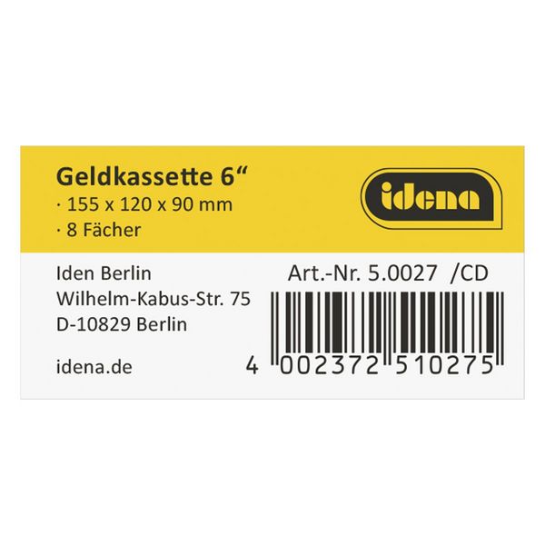 Produktbild: Idena Geldkassette Gr&ouml;&szlig;e 6 aus Metall 8 F&auml;cher blau 15,5x12x9cm