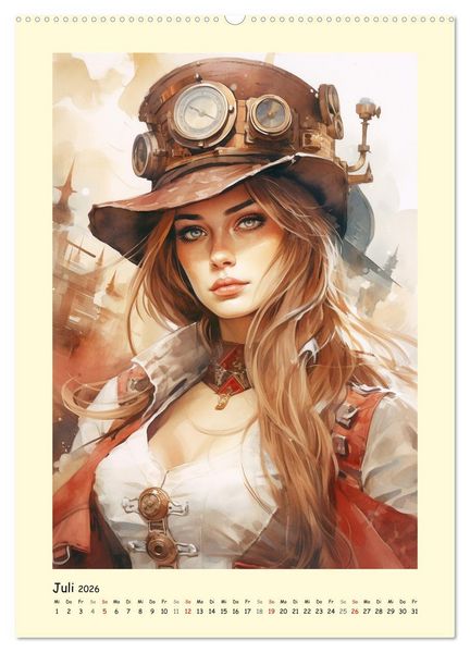 Produktbild: Sch&ouml;ne Steampunk Girls. Retro-&Auml;sthetik im Aquarell-Stil (hochwertiger Premium Wandkalender 2026 DIN A2 hoch), Kunstdruck in Hochglanz