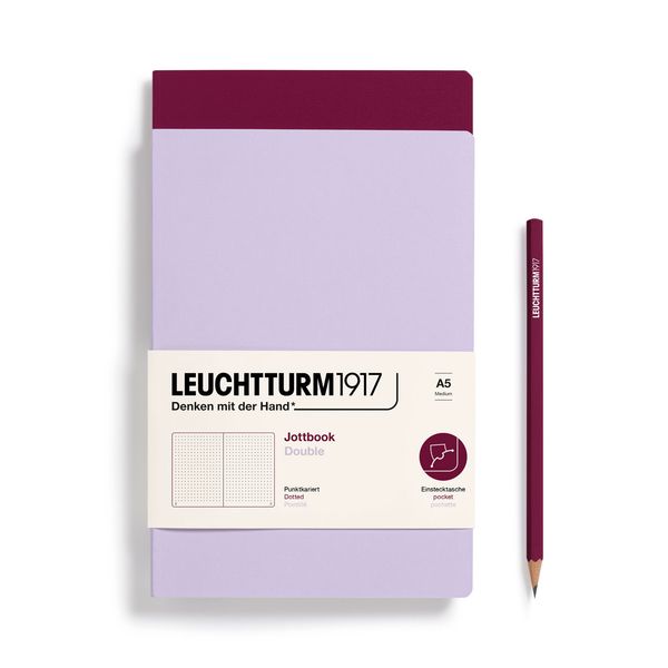 Produktbild: LEUCHTTURM1917 Jottbook (A5), 59 nummerierte Seiten, Dotted, Lilac und Port Red, im Doppelpack