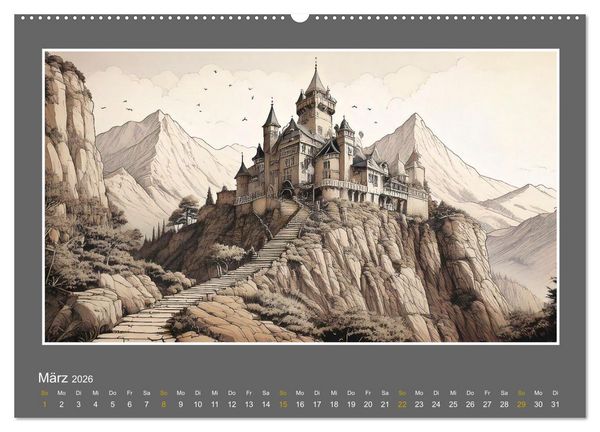 Produktbild: L&auml;ndliche Szenen in kolorierten Federzeichnungen (hochwertiger Premium Wandkalender 2026 DIN A2 quer), Kunstdruck in Hochglanz