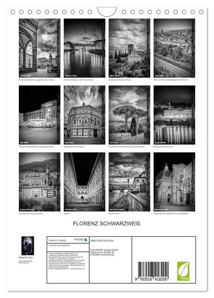 Produktbild: FLORENZ SCHWARZWEI&szlig; (Wandkalender 2026 DIN A4 hoch), CALVENDO Monatskalender