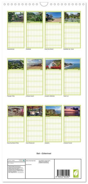 Produktbild: Familienplaner 2026 - Bali - G&ouml;tterinsel mit 5 Spalten (Wandkalender, 21 x 45 cm) CALVENDO