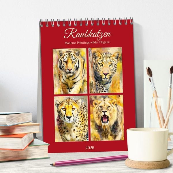 Produktbild: Raubkatzen. Moderne Paintings wilder Eleganz (Tischkalender 2026 DIN A5 hoch), CALVENDO Monatskalender