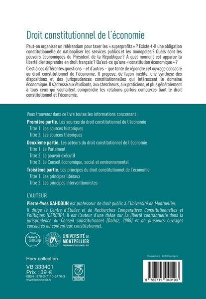 Produktbild: Droit constitutionnel de l economie